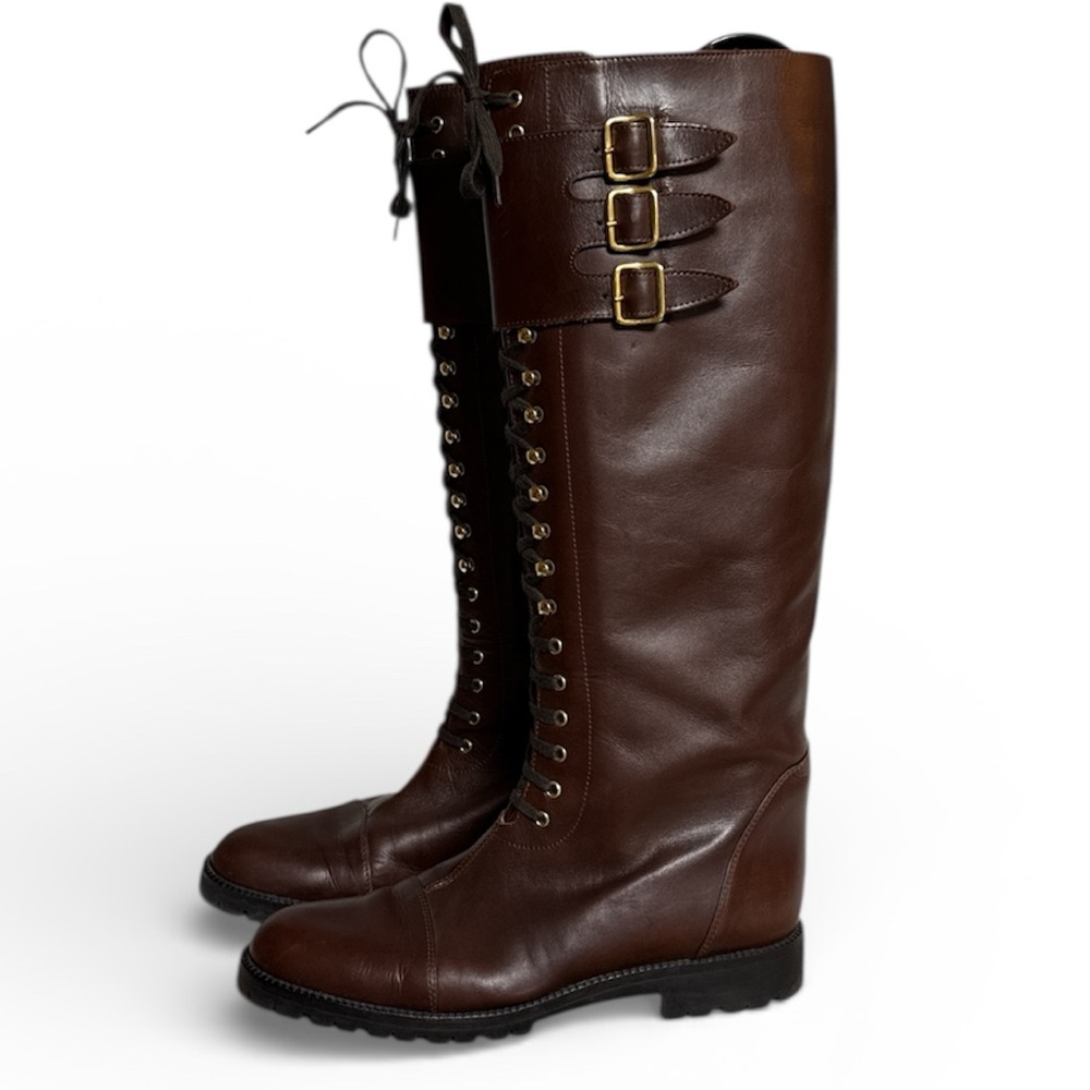 Martinez Valero Brown Leather Lace Up‎ Riding Boots Size 39/8.5